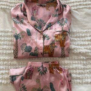 Pink and Green Botanical Pajama Set with Tropical Flair